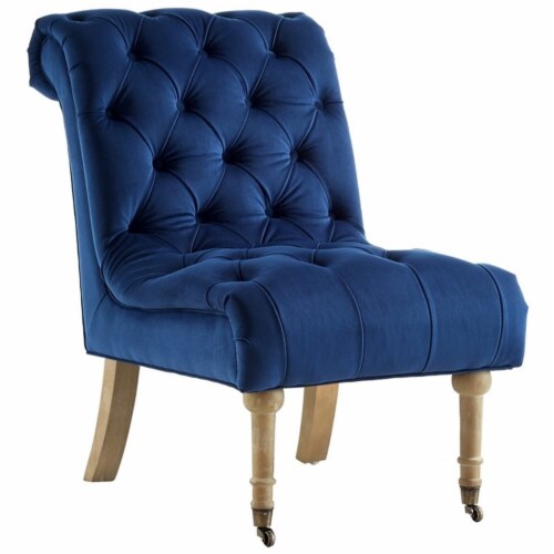 Cole Navy Velvet Accent Chair Rolled Back Armless Button