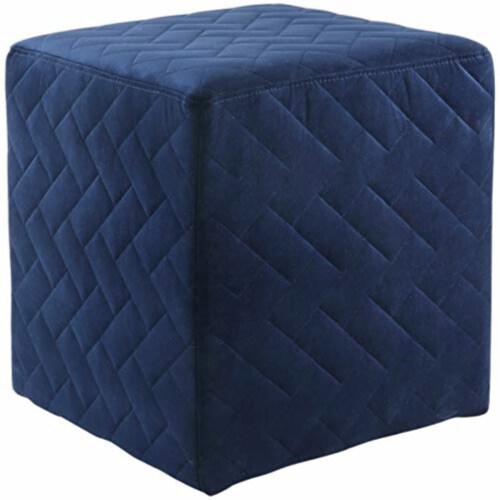 Posh Living Micah Velvet Brick Quilted Cube Ottoman - Navy Perspective: front