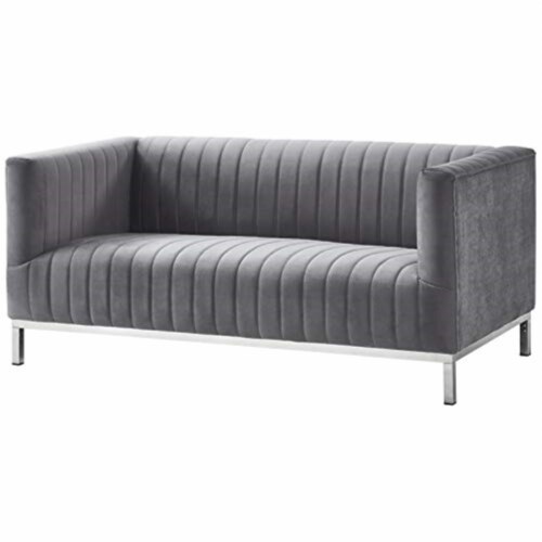Line Stitch Tufted Velvet Tuxedo Loveseat Stainless Steel Chrome Leg