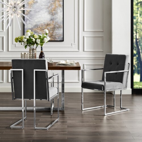 Cecille PU Leather or Velvet Dining Chair Set of 2 Chrome Gold