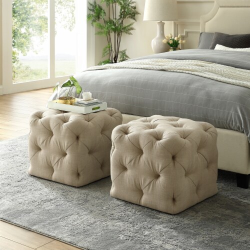 Harmony Velvet or Linen Ottoman Square Shaped Allover Tufted