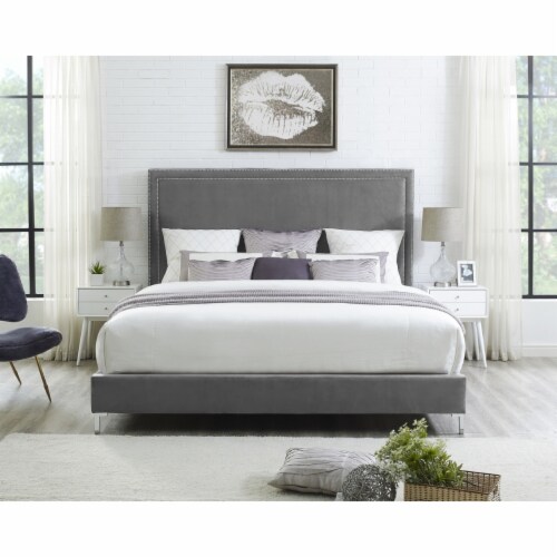 Valentina Velvet Platform Bedframe-Nailhead Trim-King- Queen- Full- Twin Size-Inspired Home Perspective: front