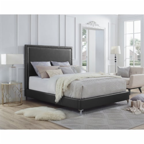 Valentina Leather PU Platform Bedframe-Nailhead Trim-King- Queen- Full- Twin Size-Inspired Perspective: front