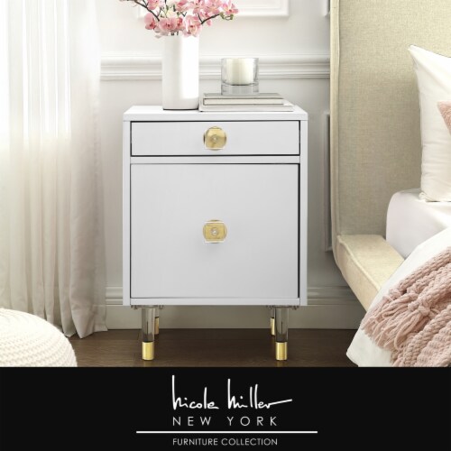 Nicole Miller Kurney Nightstand 1 Drawer 1 Door High Gloss Acrylic