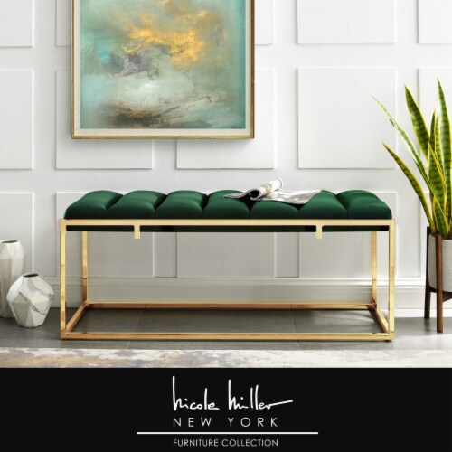 Nicole Miller Brayson Velvet Bench Channel Tufted Metal Frame