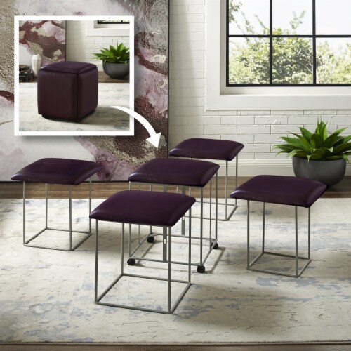 Loft Lyfe 5 in 1 Ottoman Design Kace PU Leather Caster Legs Purple