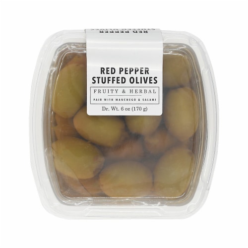 Murray's® Fruity & Herbal Red Pepper Stuffed Olives Perspective: front