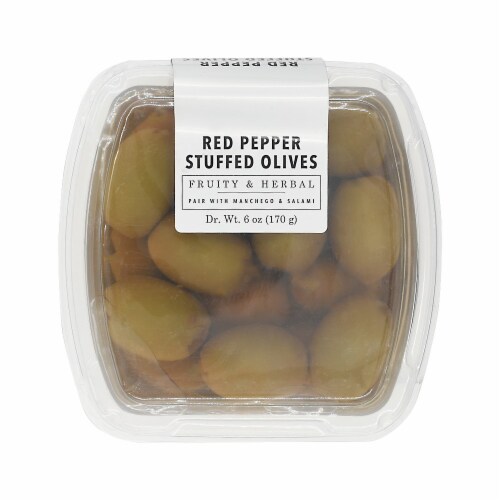 Murray's® Fruity & Herbal Red Pepper Stuffed Olives Perspective: front