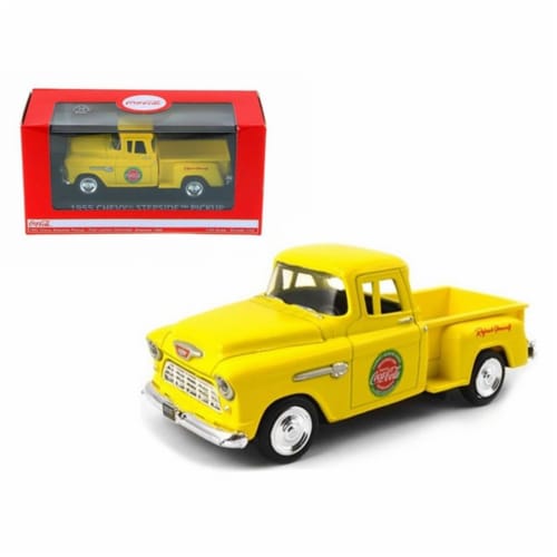 Motorcity Classics 430001 1955 Chevrolet Pickup Truck Stepside Coca Cola Yellow 1-43 Diecast Perspective: front