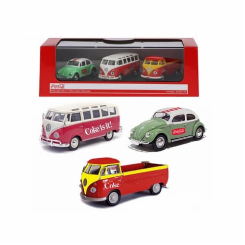 Motorcity Classics 458385 Volkswagen Coca Cola 3 Piece Gift Set 1 72 Diecast Car Models Perspective: front