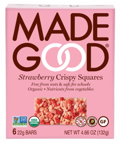 MadeGood Organic Strawberry Crispy Squares Perspective: front