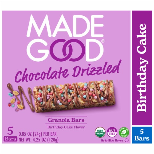 MadeGood® Chocolate Drizzled Birthday Cake Granola Bars Perspective: front