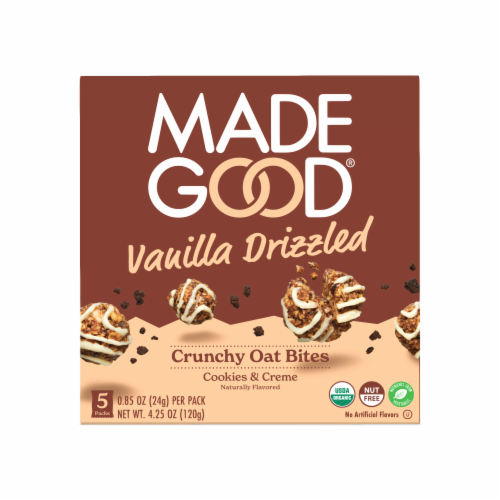 MadeGood® Cookies and Creme Vanilla Drizzled Crunchy Oat Bites Perspective: front