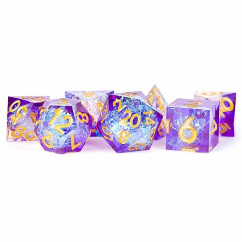 Metallic Dice Games LIC934 7-Set Sharp Edge Resin - Royal Geode Dice Game Perspective: front