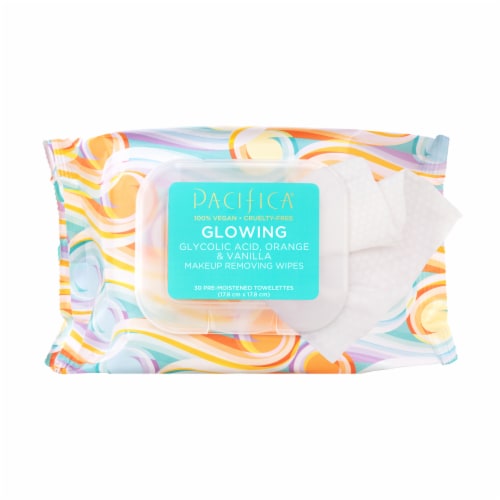 Pacifica® Glowing Glycolic Acid Orange & Vanilla Makeup Removing Wipes Perspective: front