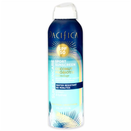 Pacifica Sport Sunscreen Spray SPF 50  Coconut Probiotic 6 oz Perspective: front