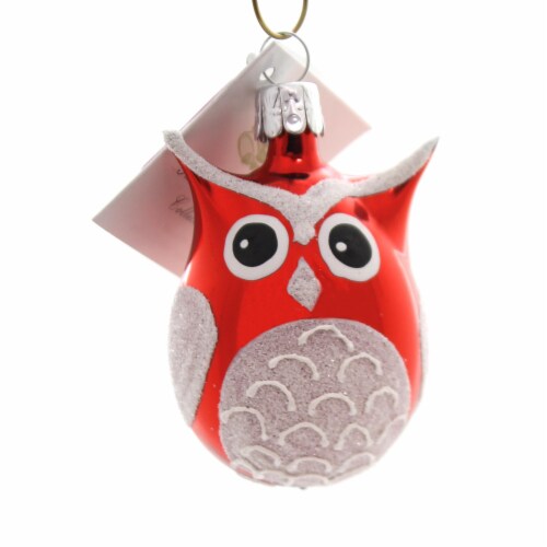 Golden Bell Collection LITTLE OWL Glass Ornament Bird Wisdom An491 Red Perspective: front