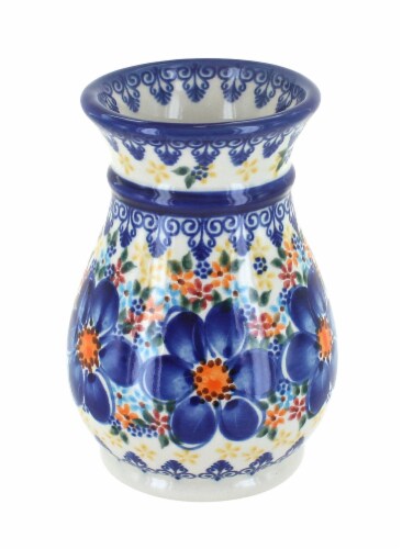 Blue Rose Polish Pottery Blue Dahlia Small Vase Perspective: front