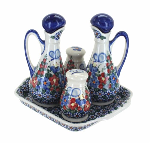 Blue Rose Polish Pottery Garden Butterfly Table Accessory Set Perspective: front