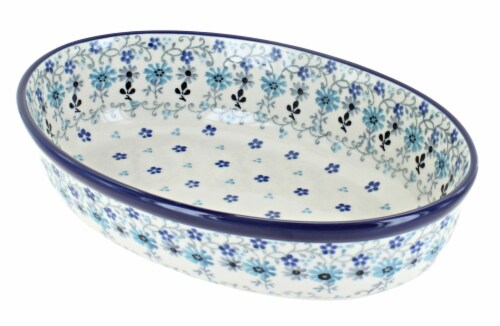 Blue Rose Polish Pottery Celeste Small Oval Baking Dish Perspective: front