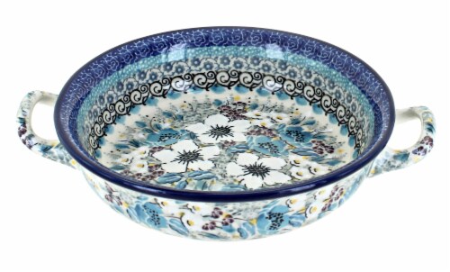 Blue Rose Polish Pottery Margot Mini Casserole with Handles Perspective: front
