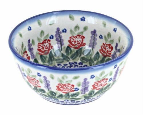 Blue Rose Polish Pottery Roses Are Red Dessert Bowl Perspective: front