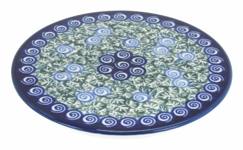 Blue Rose Polish Pottery Seaside Swirl Trivet Perspective: front