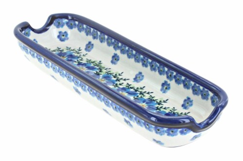 Blue Rose Polish Pottery Kalina Corn on the Cob Plate Perspective: front