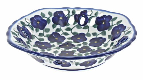 Blue Rose Polish Pottery Violets Small Fruit Dish Perspective: front