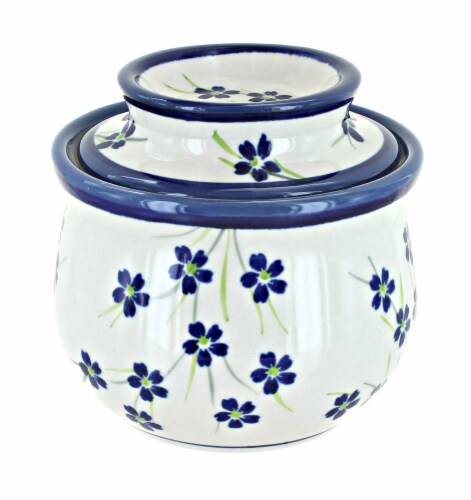 Blue Rose Polish Pottery Willow French Butter Dish Perspective: front