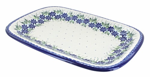 Blue Rose Polish Pottery Sierra Large Rectangular Serving Platter Perspective: front