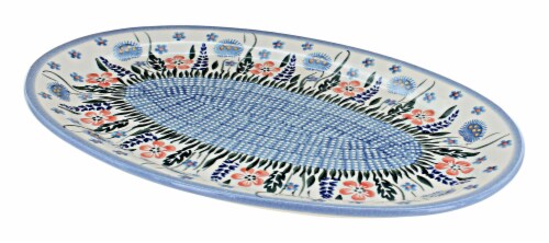 Blue Rose Polish Pottery Venus Oval Platter Perspective: front