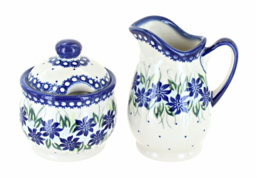 Blue Rose Polish Pottery Sierra Cream & Sugar Set Perspective: front