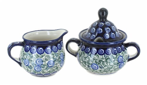 Blue Rose Polish Pottery Seaside Swirl Cream & Sugar Set Perspective: front