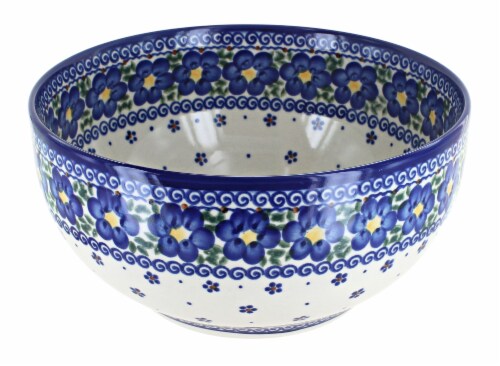 Blue Rose Polish Pottery Spring Blossom Large Serving Bowl Perspective: front