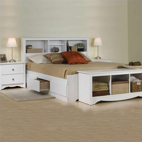 Prepac Monterey White Queen Bookcase Platform Bed 3 Piece Bedroom