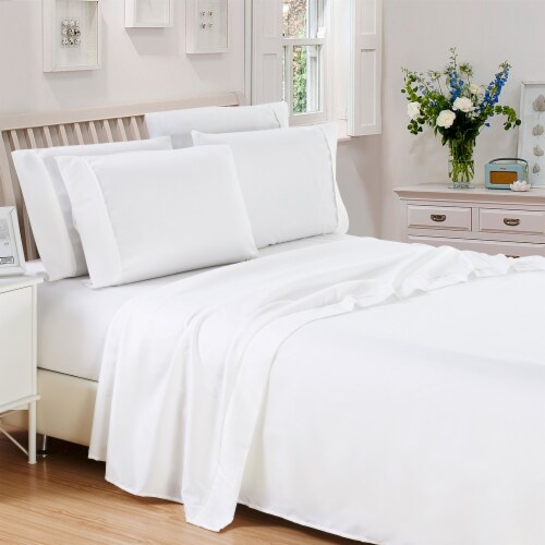 6-Piece 1800 Series Deep Pocket Egyptian Cotton Bed Sheet Set White Full Perspective: front