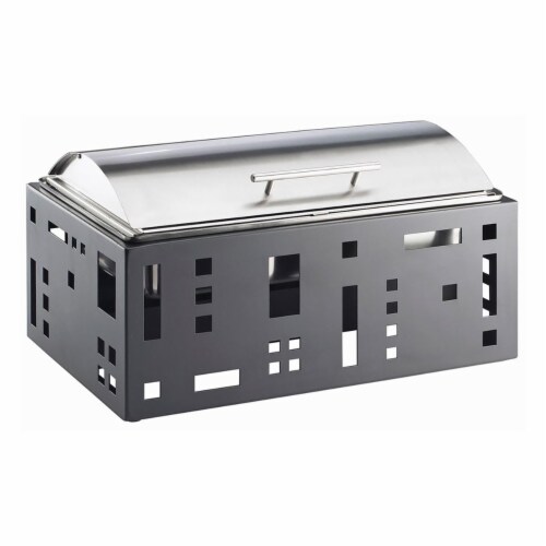 Cal Mil 1613-13 Squared 9 qt. Black Roll Top Chafer - 23 x 15 x 16 in. Perspective: front