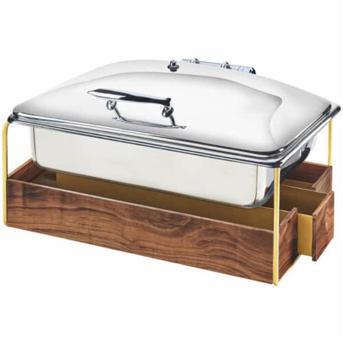 Cal Mil 3705-46 12 x 20 in. Chafer with Lid - Brass - Silver Perspective: front