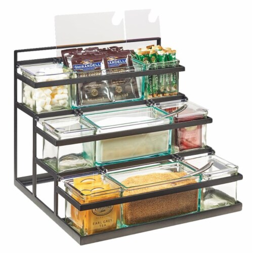 Cal Mil 3603-13 3-Step Black Coffee Condiment Station with 9 Glass