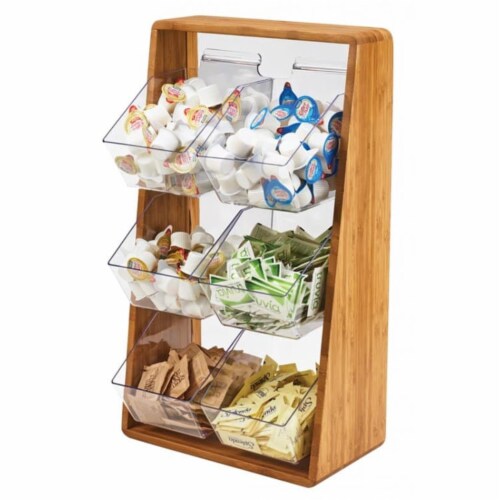 Cal Mil 3569-6-60 Bamboo Condiment Holder with Removable Plastic Compartments - 13.25 x 7 x 2 Perspective: front