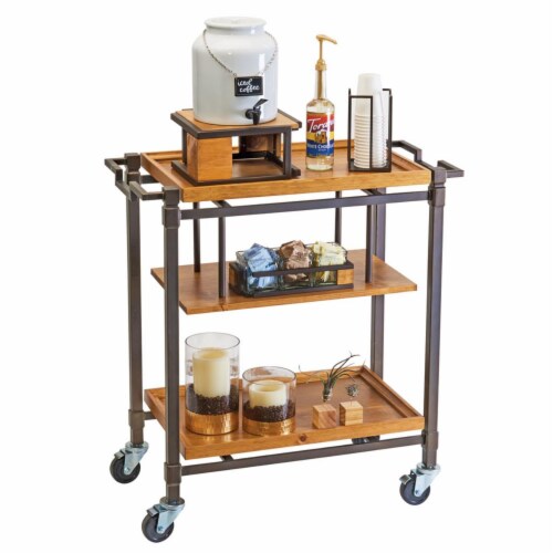 Cal Mil 3913-84 Sierra Bronze Metal & Reclaimed Wood 3 Shelf Beverage Cart - 36 x 17.5 x 39 i Perspective: front