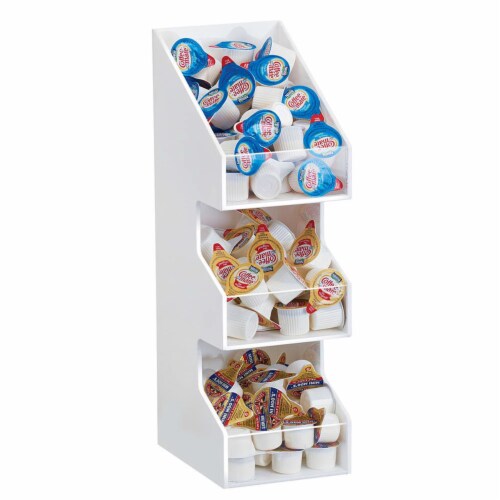Cal Mil 2053-15 White 3 Tier Single Wide Condiment Holder - 5.125 x 6.75 x 16 in. Perspective: front