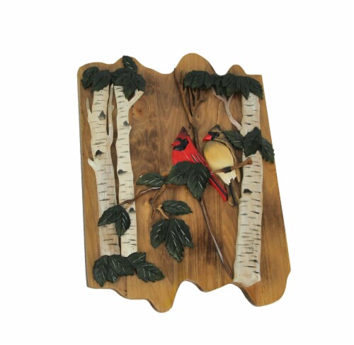 Cardinal Couple Hand Carved Natural Wood Wall Art Lodge Style Cabin Home Decor Perspective: front