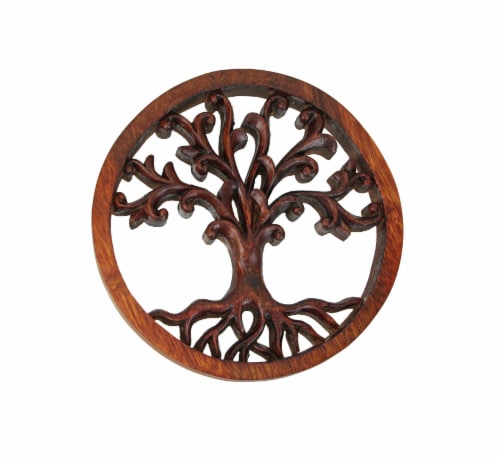 Hand Carved Mahogany Tree Of Life Wood Wall Plaque Perspective: front