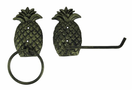 Antique Brass Finish Cast Iron Pineapple Towel and Tissue Holder