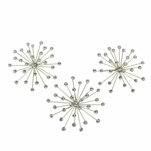 Jeweled Metal Bursting Star Wall Mounted Hanging Sculpture Set of 3 Burst - Gold Perspective: front