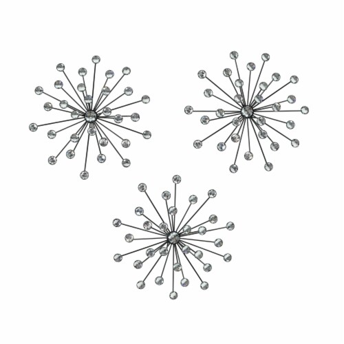 Jeweled 3D Black Bursting Star Wall Sculpture Set of 3 - Black Perspective: front
