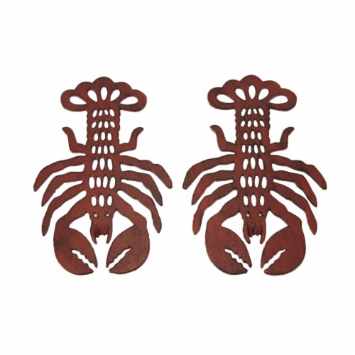 Distressed Red Cast Iron Lobster Shaped Trivet Set of 2 Perspective: front