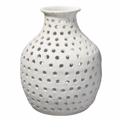 Jamie Young Co Small Coastal Ceramic Porous Vase in Matte White Perspective: front